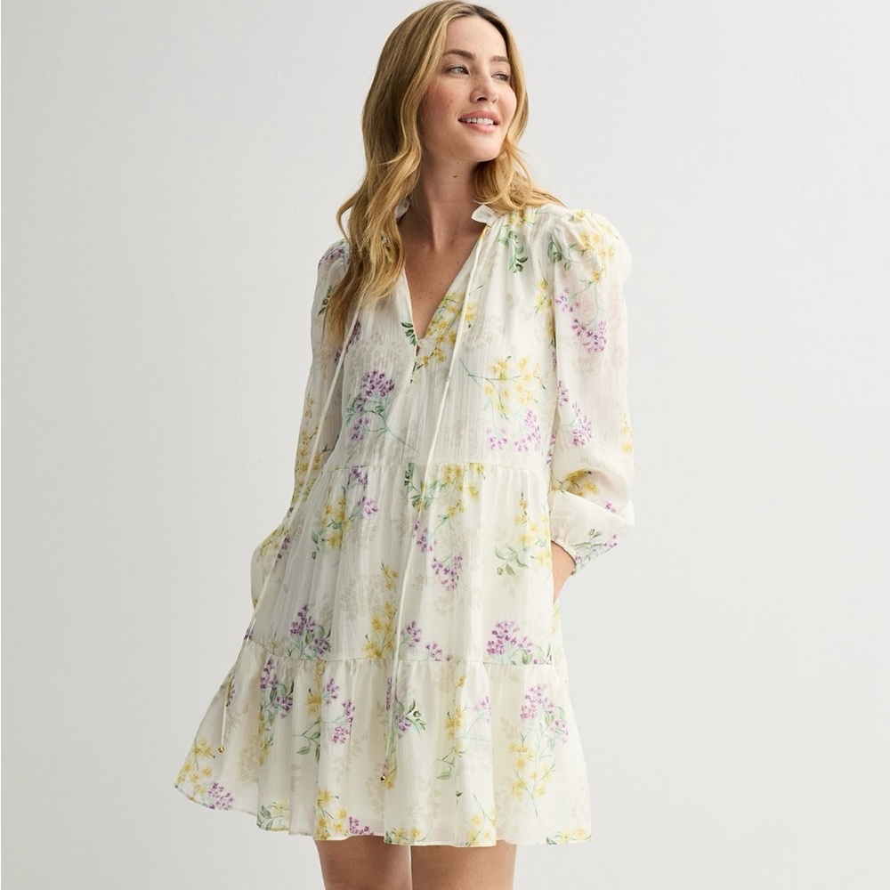 Taylor White Dress with Floral Accents
